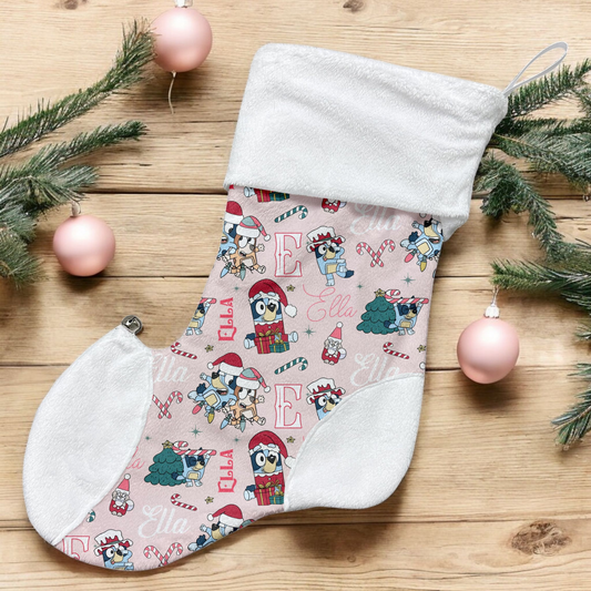 Bas de Noël | Bluey rose de Noël prénom répétitif