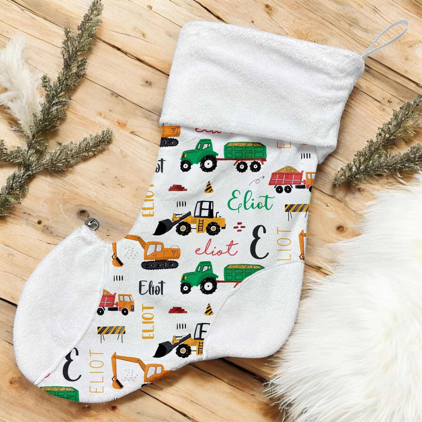 Bas de Noël | Machinerie et tracteurs verts prénom répétitif