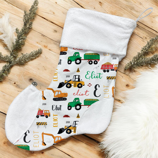 Bas de Noël | Machinerie et tracteurs verts prénom répétitif