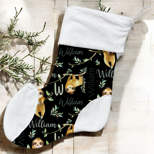 Bas de Noël | Vigne Paresseux fond noir prénom répétitif