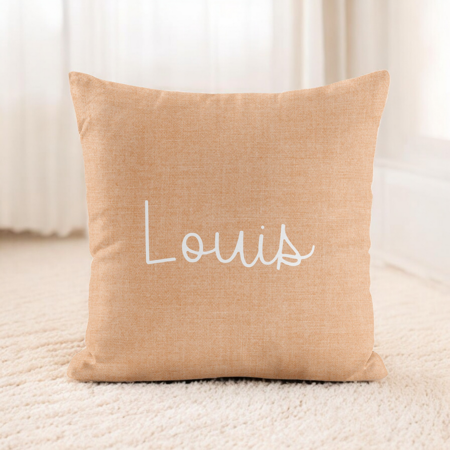 Housse de coussin personnalisée | Caramel uni avec prénom
