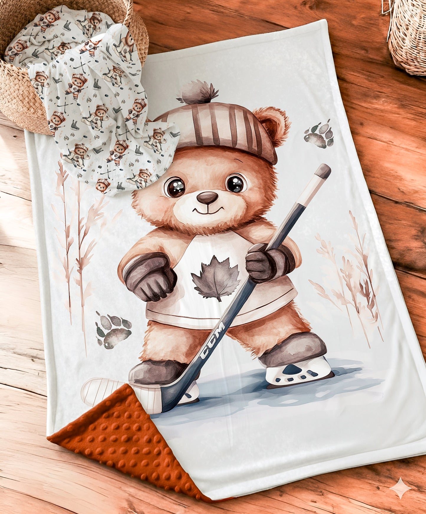 Couverture personnalisée | Ourson Hockeyeur avec prénom