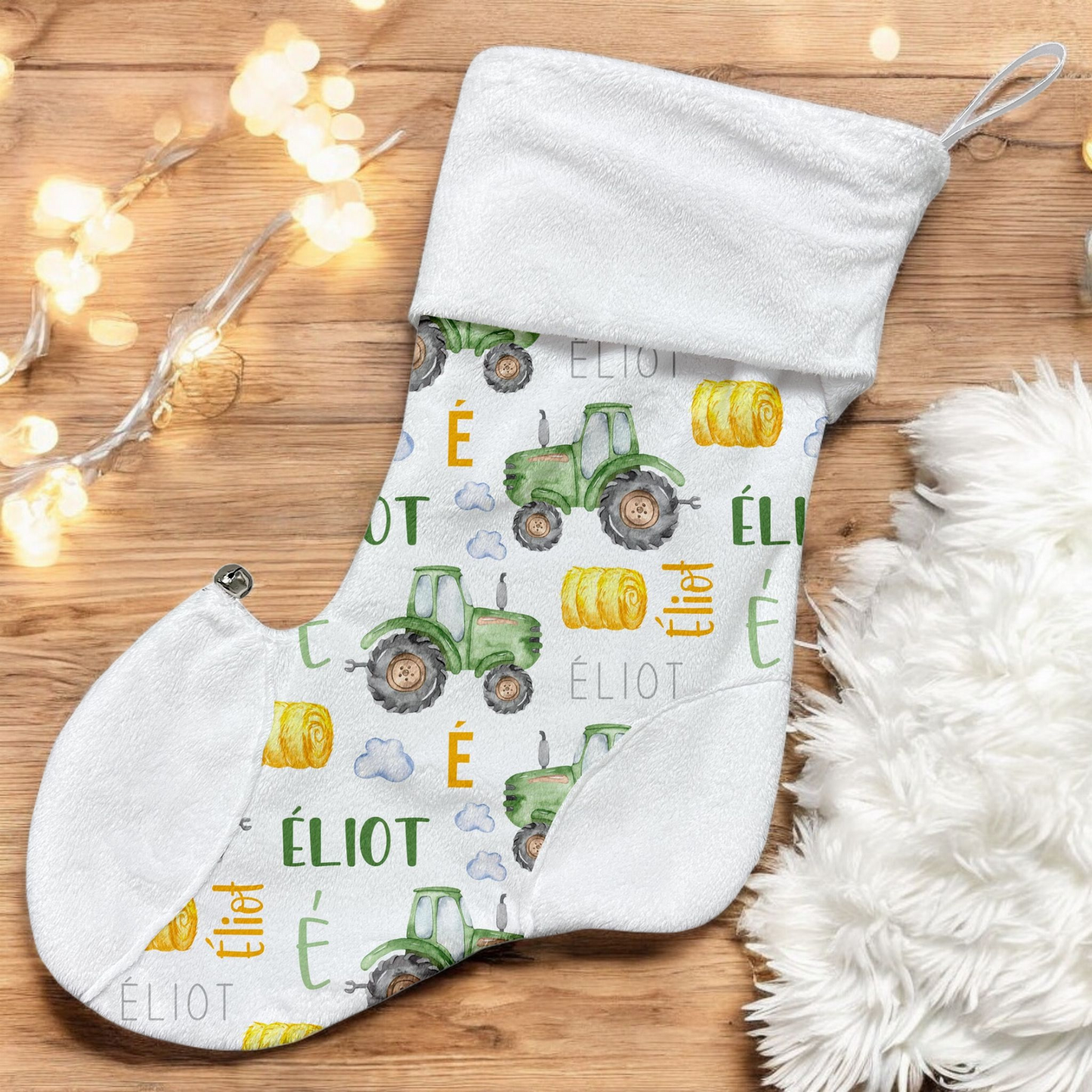 Bas de Noël | Tracteurs Verts prénom répétitif