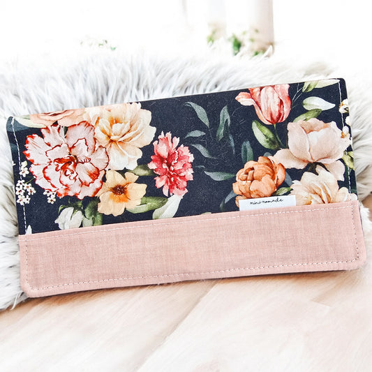 Protège-carnet de santé | Fleurs corail et marine