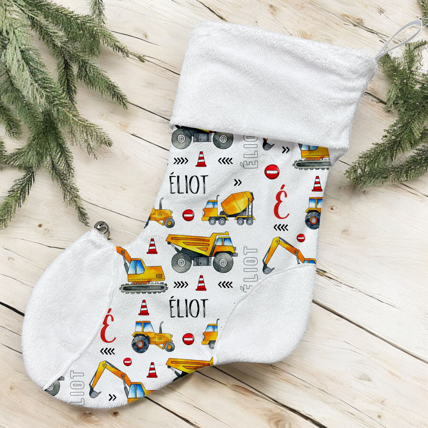 Bas de Noël | Construction Aquarelle jaune prénom répétitif