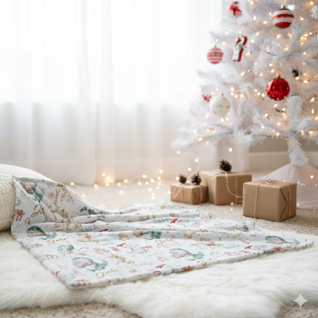 Couverture en minky | Dinos de Noël prénom répétitif