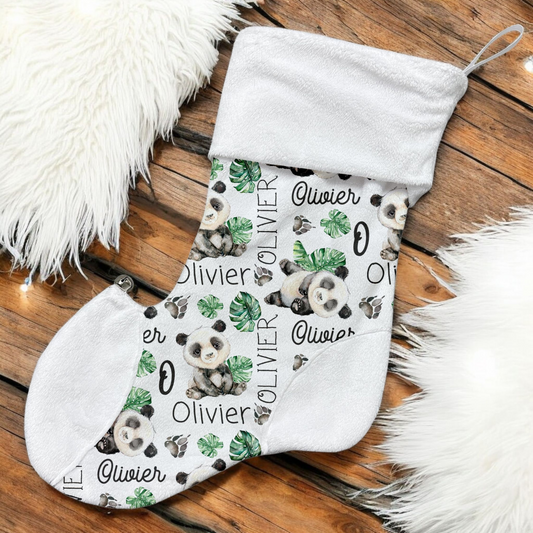 Bas de Noël | Panda et feuillage prénom répétitif