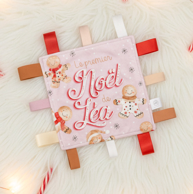 Doudou-étiquettes personnalisée | Le premier Noël Tibiscuit rose