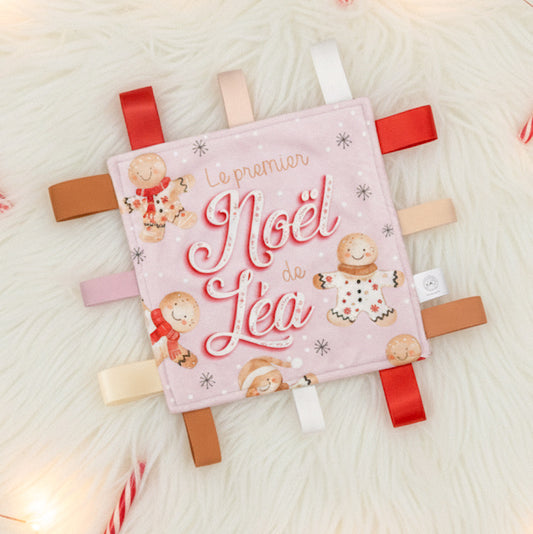 Doudou-étiquettes personnalisée | Le premier Noël Tibiscuit rose