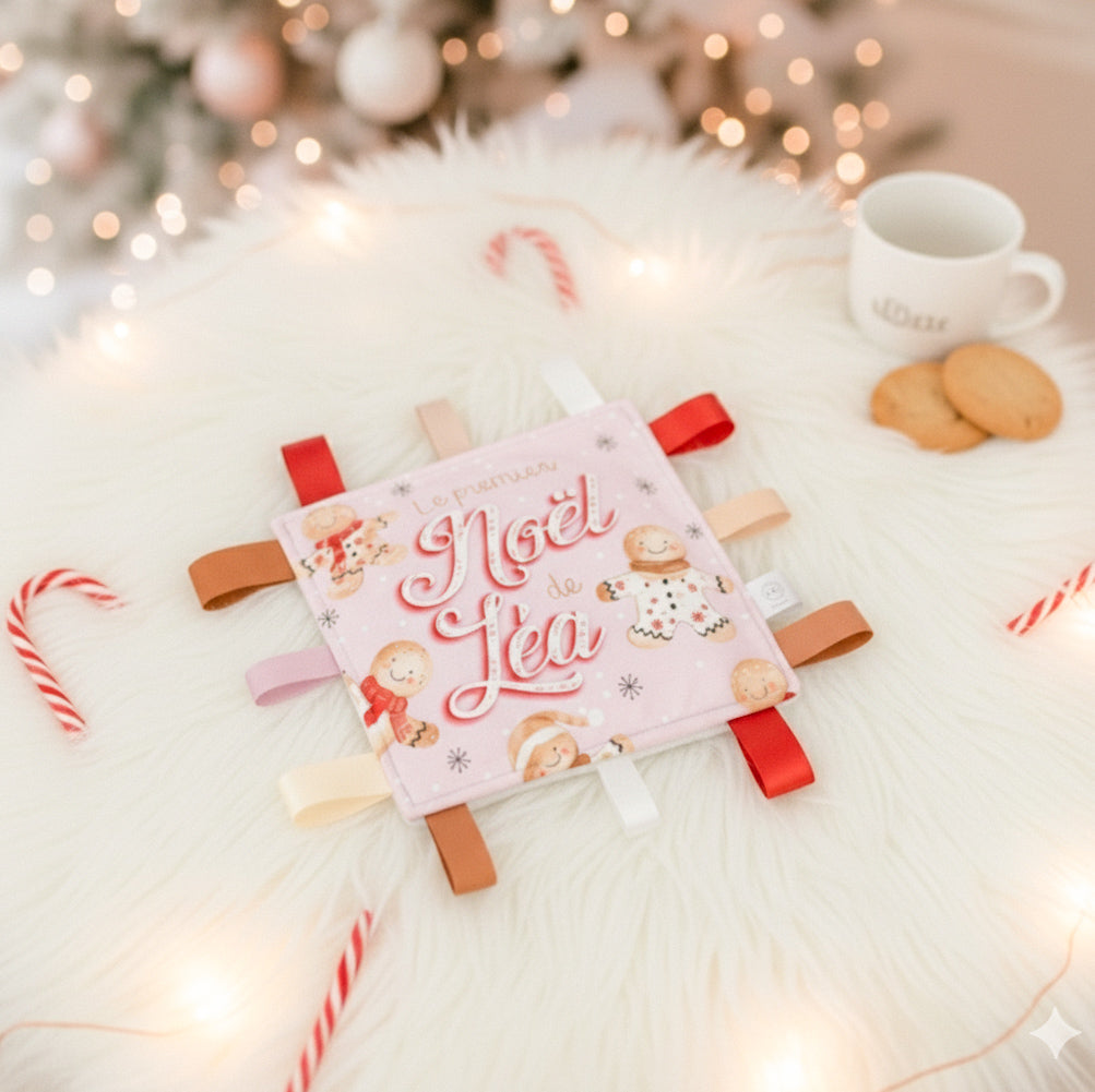 Doudou-étiquettes personnalisée | Le premier Noël Tibiscuit rose