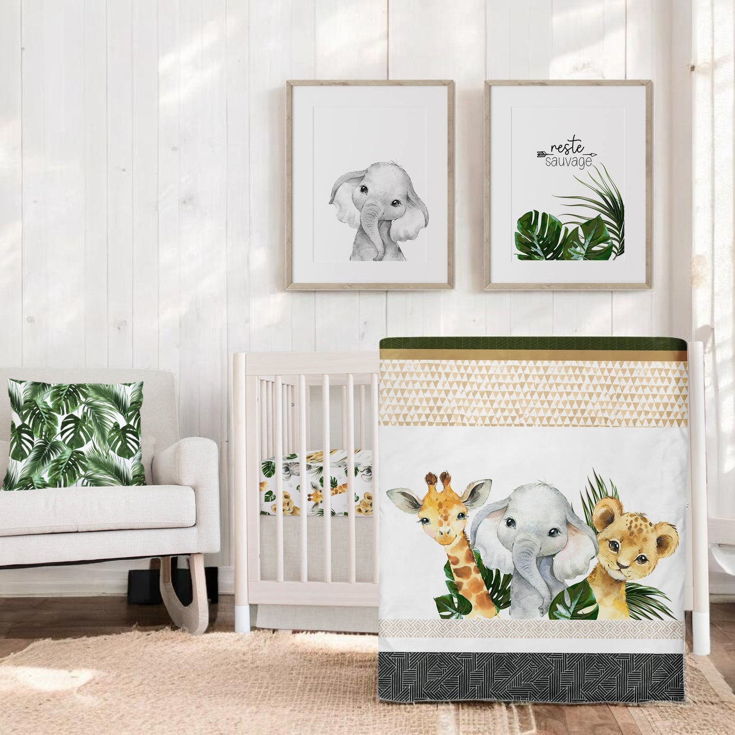 Ensemble de literie pour bassinette en minky | Safari Jungle Trio d'animaux
