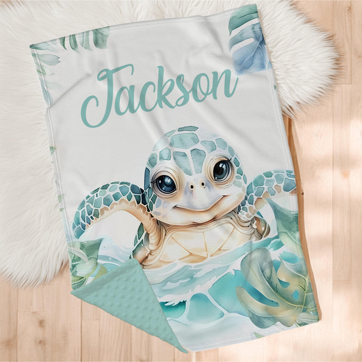 Couverture en minky personnalisée | Tortue de mer bleue
