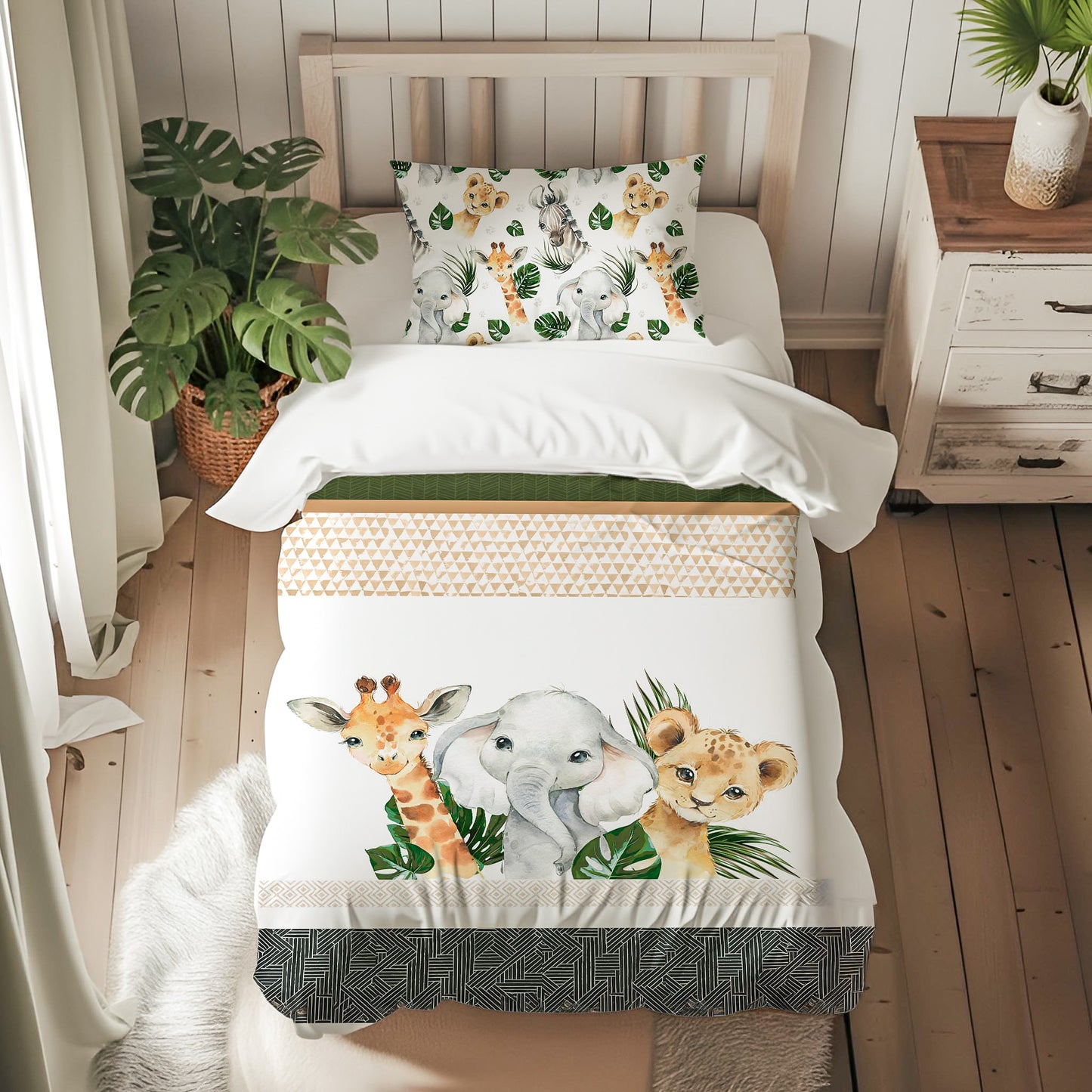 Literie pour lit simple | Safari Jungle Trio d'animaux en panneau