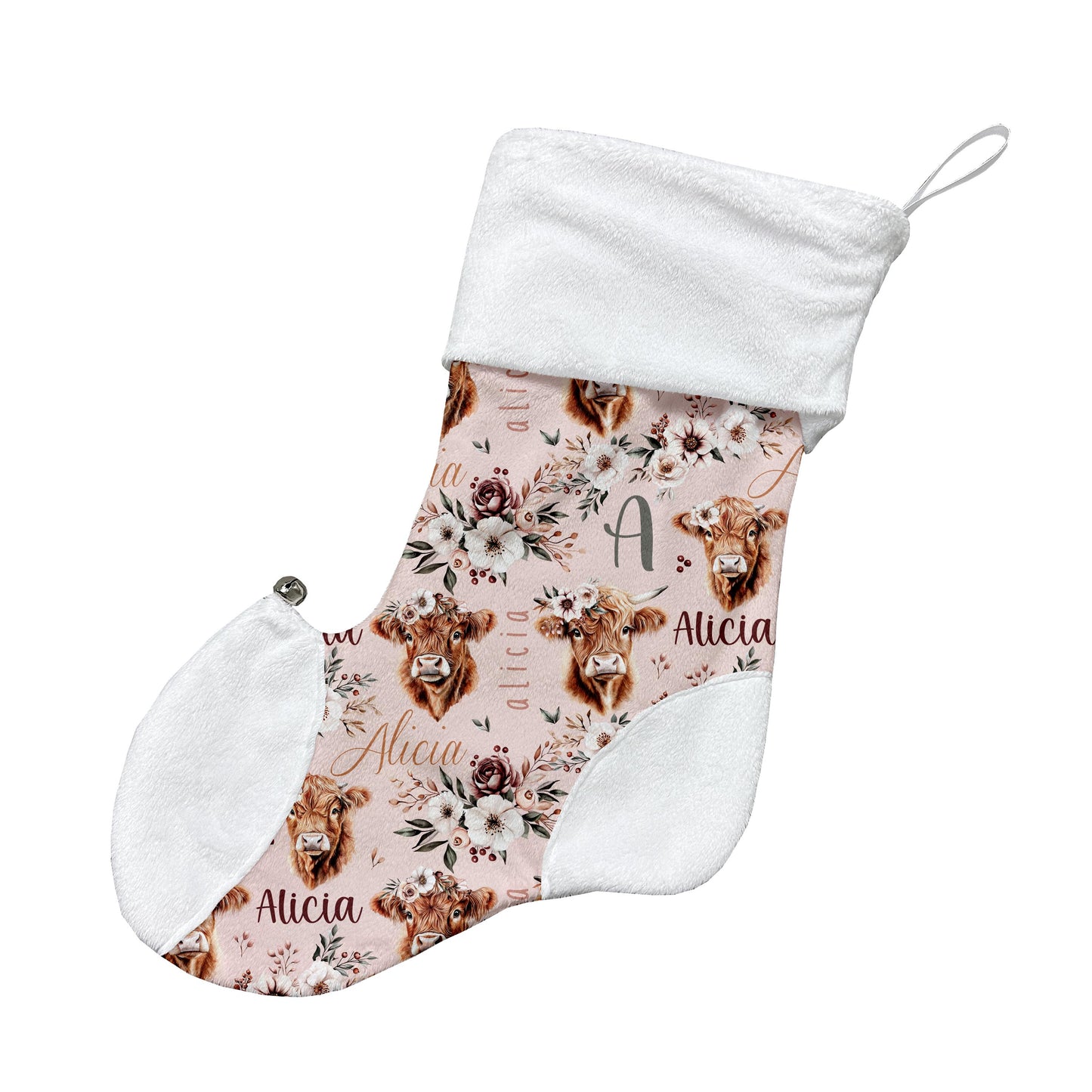 Bas de Noël | Vache Highland Mille et une fleurs prénom répétitif