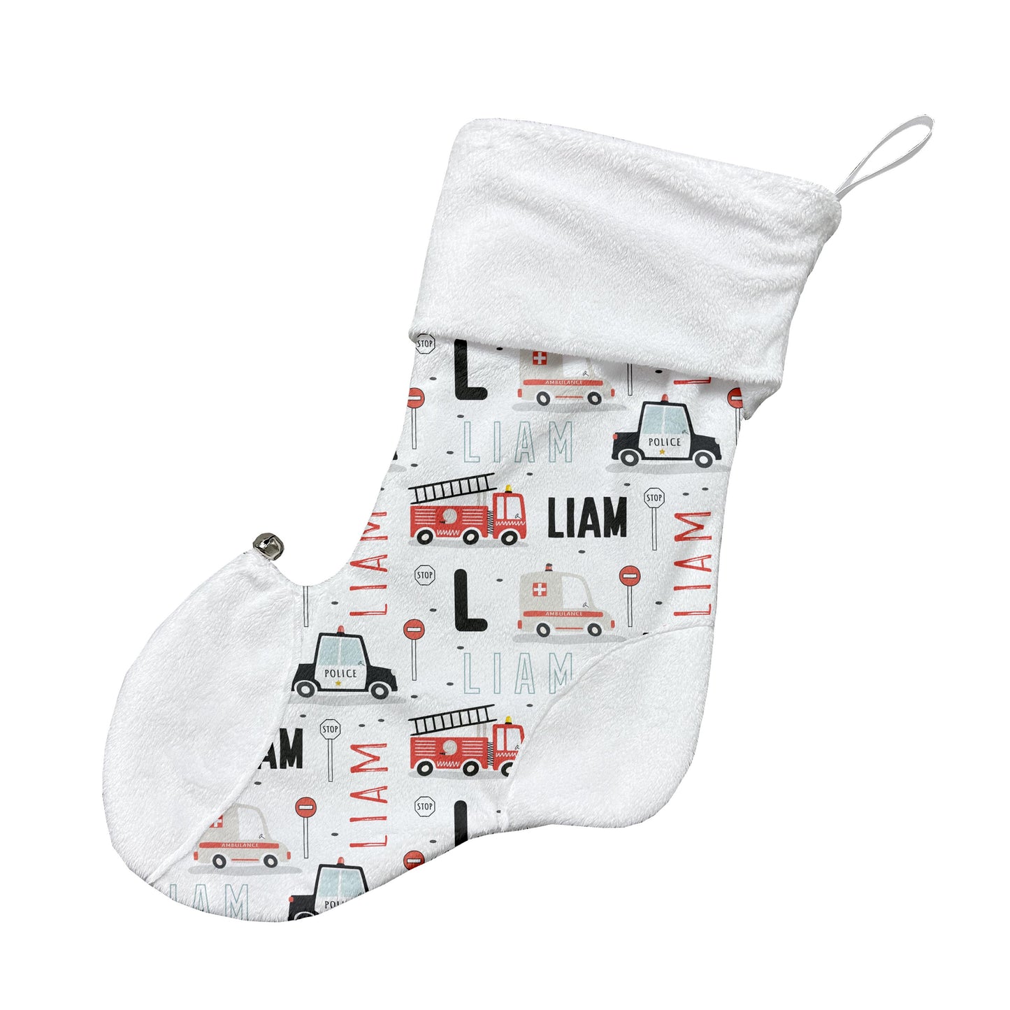 Bas de Noël | Véhicules d'urgence prénom répétitif