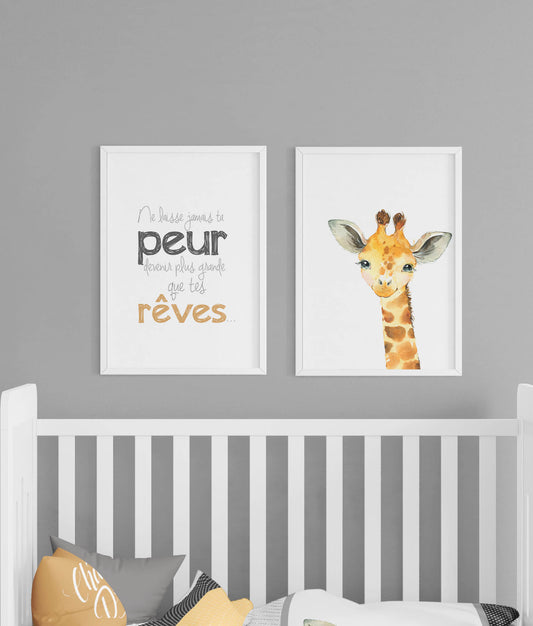 Ensemble de deux affiches numériques | Girafe rêveuse