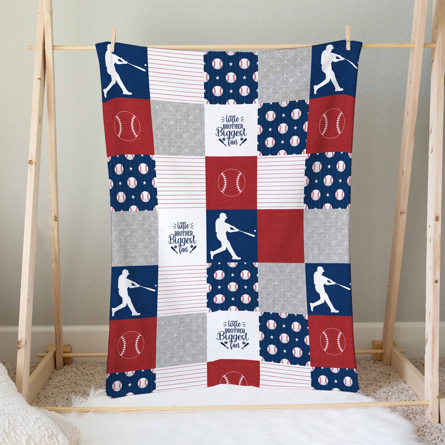 Couverture | Grandeur au choix | Baseball bleu blanc rouge patchwork