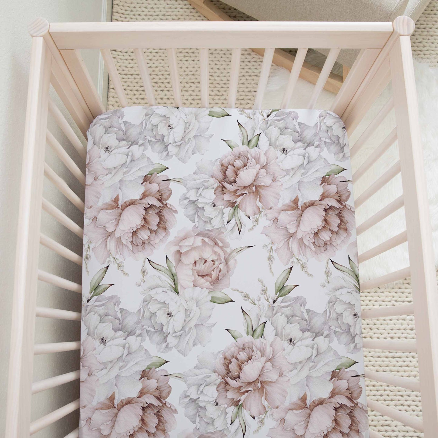 Drap contour pour bassinette | Bouquet de Pivoines pâles