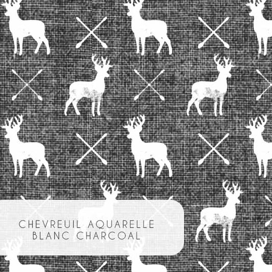 Tissu | Chevreuil Aquarelle blanc charcoal