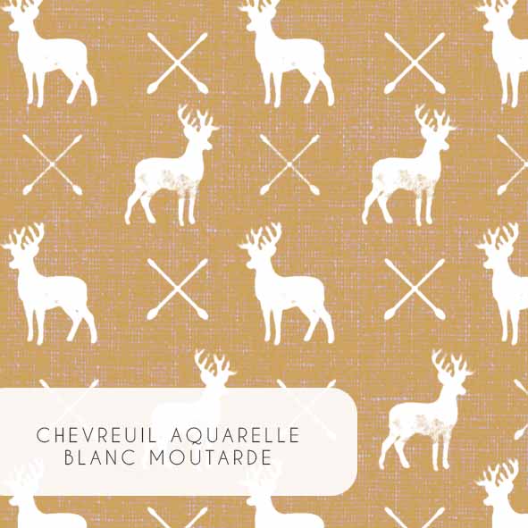 Tissu | Chevreuil Aquarelle blanc moutarde