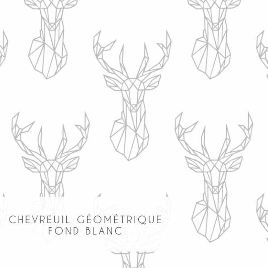 Tissu | Chevreuil géométrique gris fond blanc