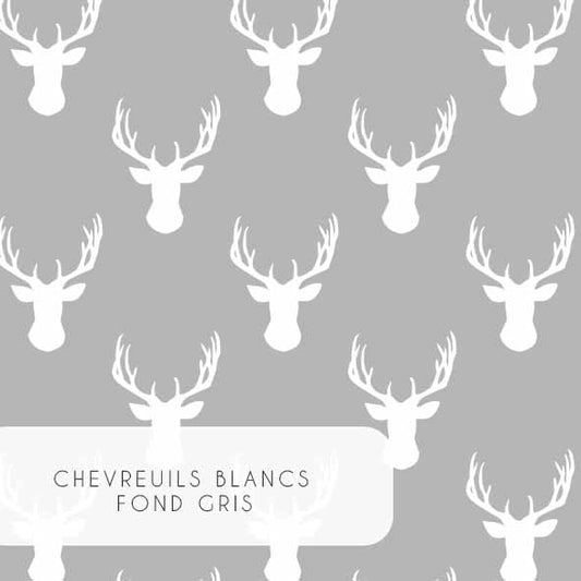 Tissu | Chevreuil blanc fond gris