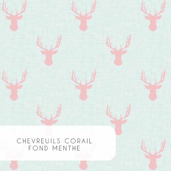 Tissu | Chevreuil corail fond menthe