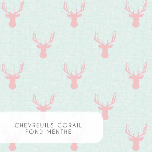 Tissu | Chevreuil corail fond menthe