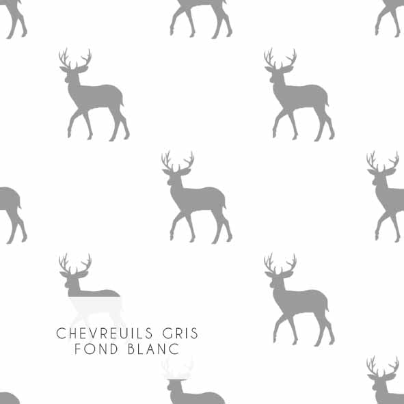Tissu | Chevreuils gris fond blanc