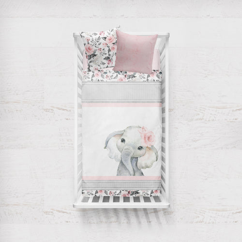 Couverture pour bassinette | Éléphant Petite Rose en panneau