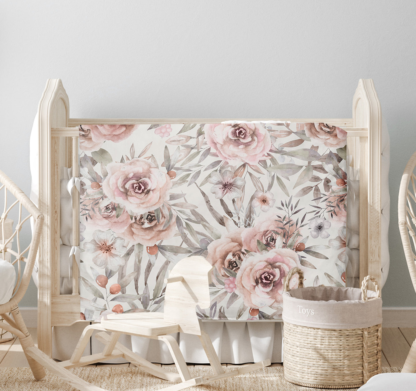 Couverture pour bassinette | Fleuri Blanc Cassé