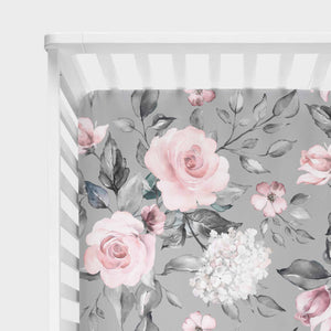 Drap contour pour bassinette | Fleurs grises