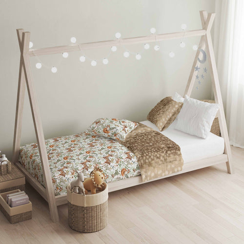 Couverture de lit simple | Forêt Enchantée fond blanc