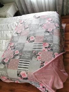 Couverture de lit simple | Fleurs grises patchwork
