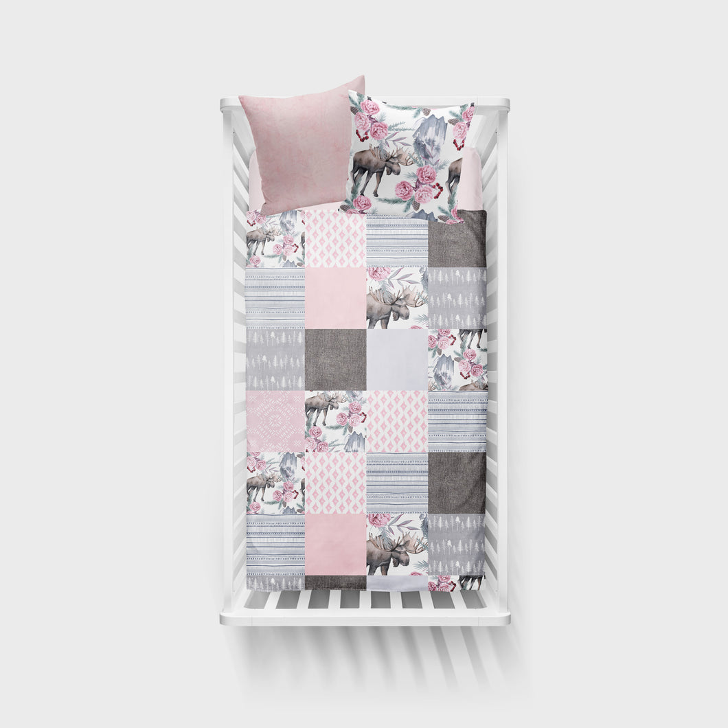 Couverture pour bassinette | Orignal fleuri patchwork