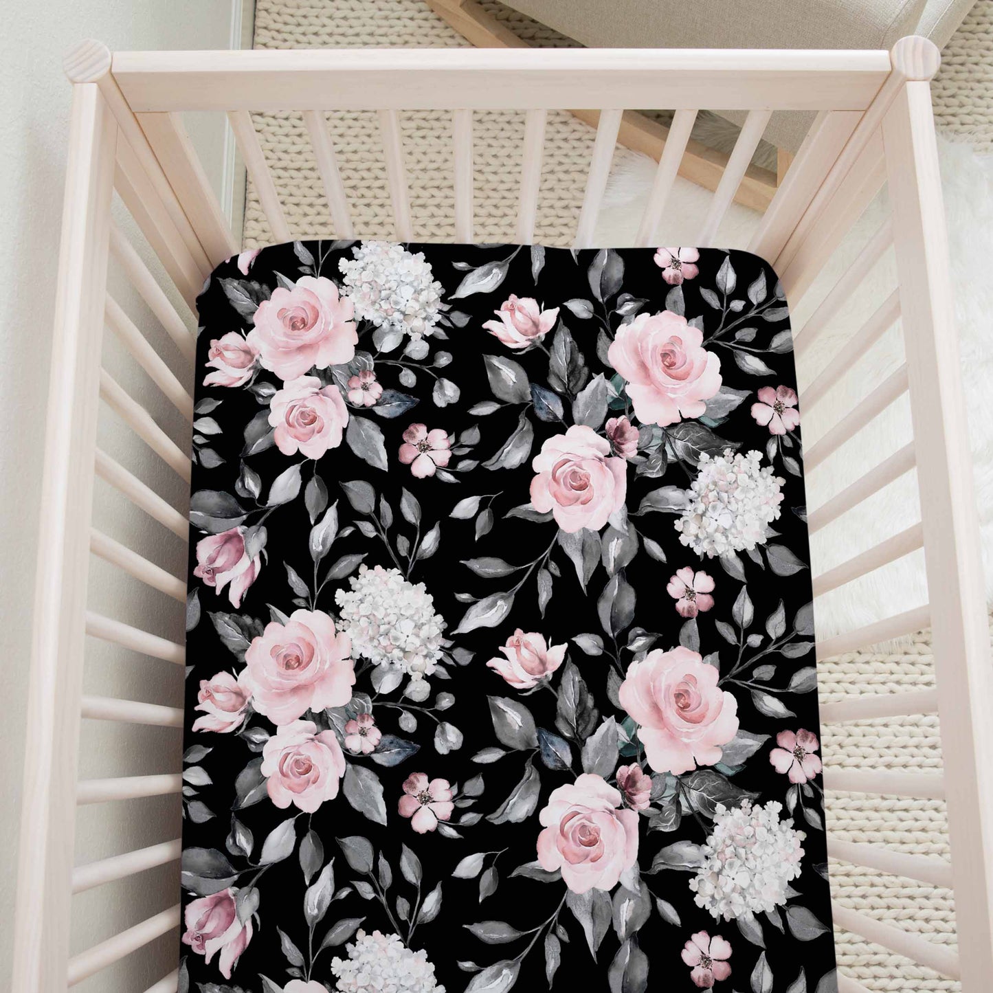 Drap contour pour bassinette | Roses Noires