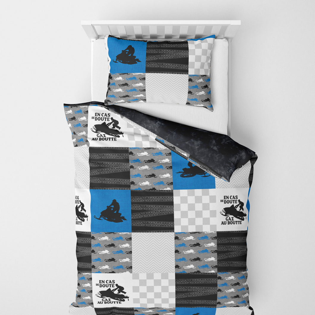 Couverture de lit simple | Patchwork Motoneige Bleu Royal