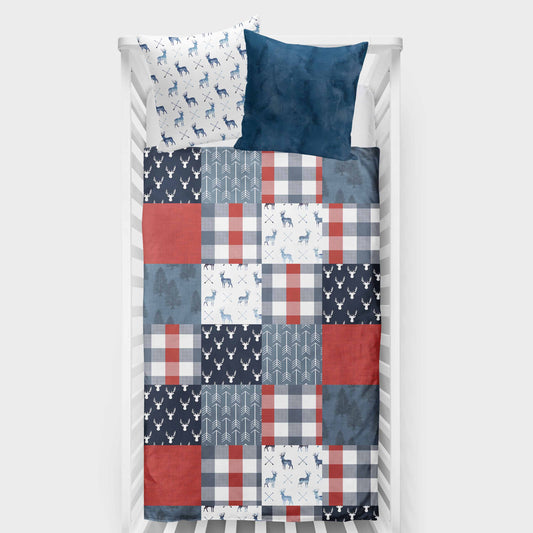 Couverture pour bassinette | Chevreuil bleu blanc rouge