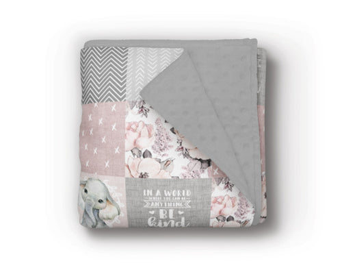 Doudou en minky | Éléphants Fleurs Saumon patchwork
