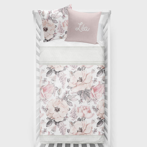 Couverture pour bassinette | Fleurs Saumon en bandes