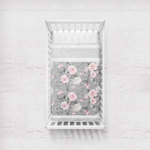 Couverture pour bassinette | Fleurs grises en bandes