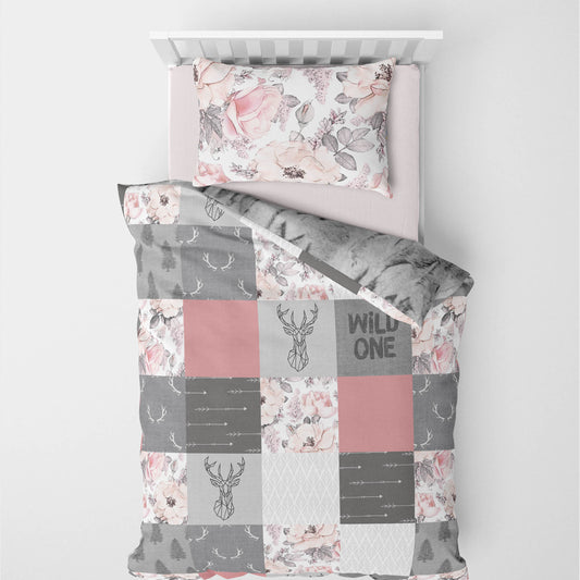 Couverture de lit simple | Patchwork Fleurs Saumon