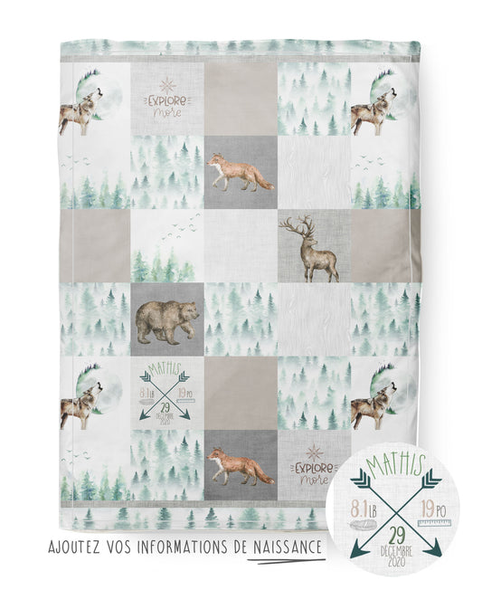 Doudou en minky personnalisée | Sapins Aquarelle Patchwork